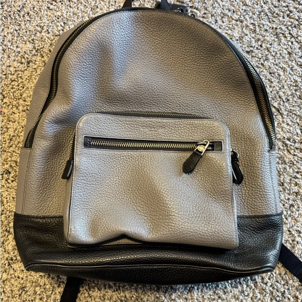 Coach Gray Leather Backpack for Men - Picture 2 of 6
